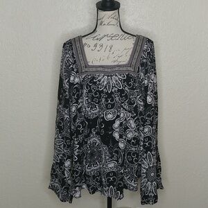 Emerald Bohemian Wide Sleeve Square Neck Top Size 2X